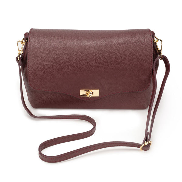 Wine Leather Twist Clasp Crossbody Handbag