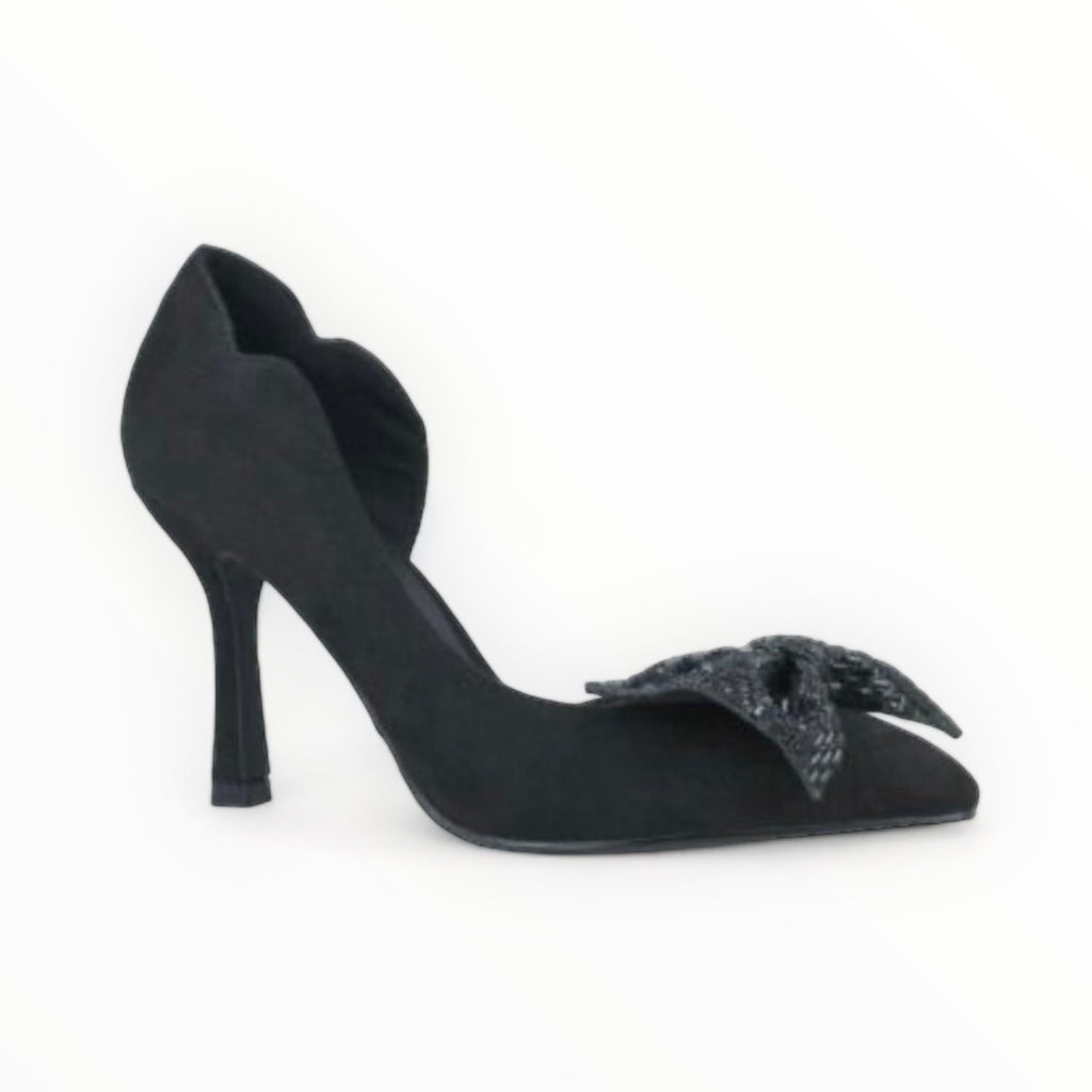 Menbur Black Pointed Court Shoe with Bow Detail
