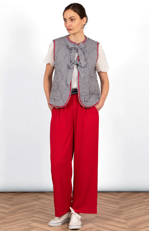 Noa Black White & Red Gingham Tie Front Waistcoat