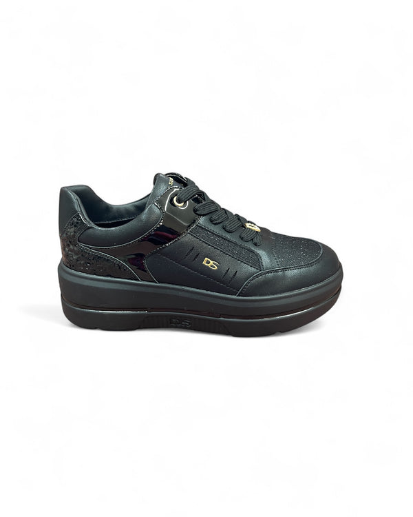 Donna Serena Black Platform Trainers
