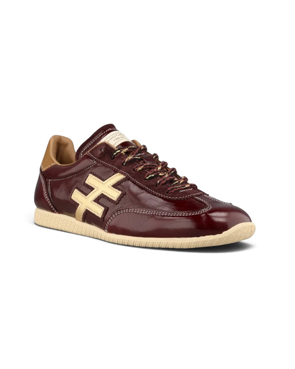 Another Trend A078 Burgundy & Gold Slim Gum Sole Trainers