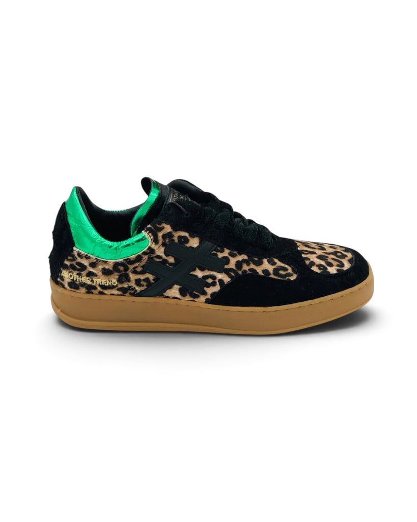 Another Trend Black & Leopard Leather Gum Sole Trainers