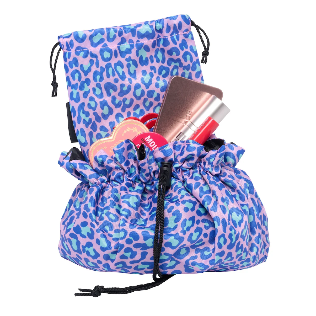 Donna May Blue & Green Leopard Washable Lay Flat Makeup Bag