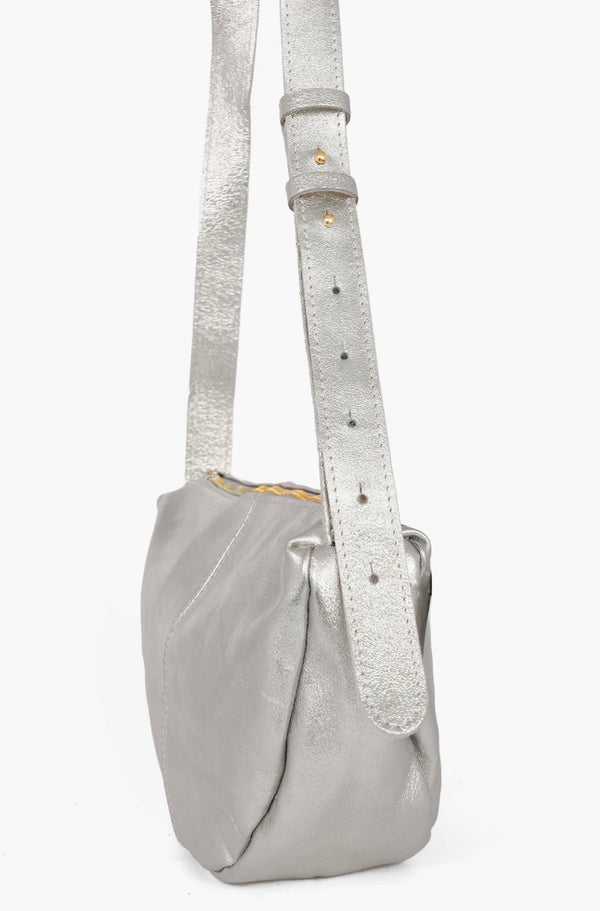 Half Moon Silver Metallic Italian Leather Handbag