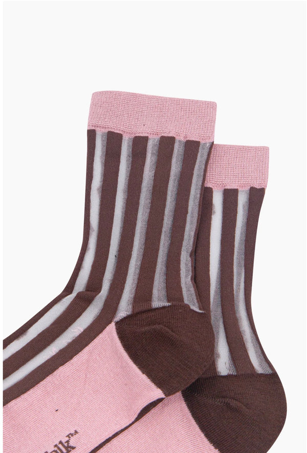 Brown & Pink Stripe Sheer Socks