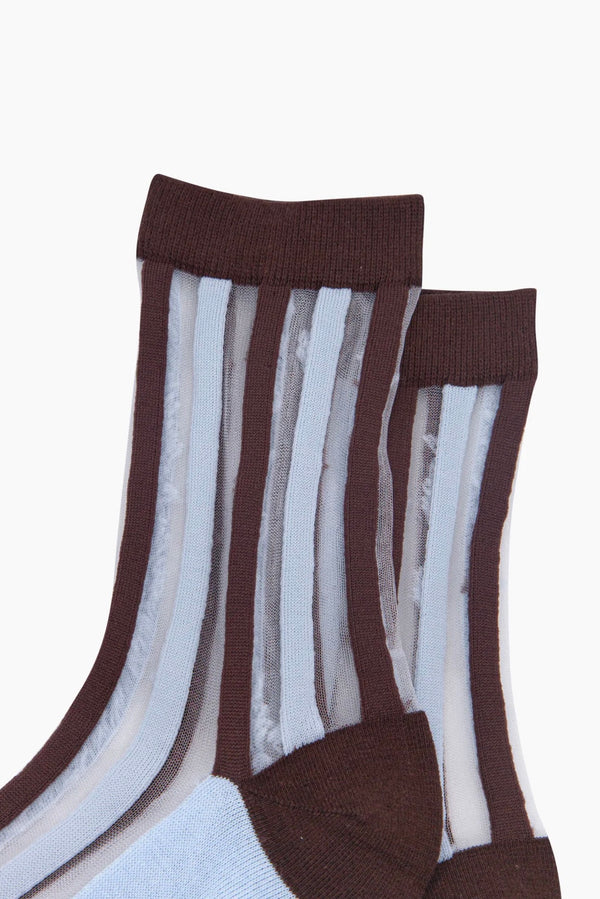 Brown & Icy Blue Stripe Sheer Socks