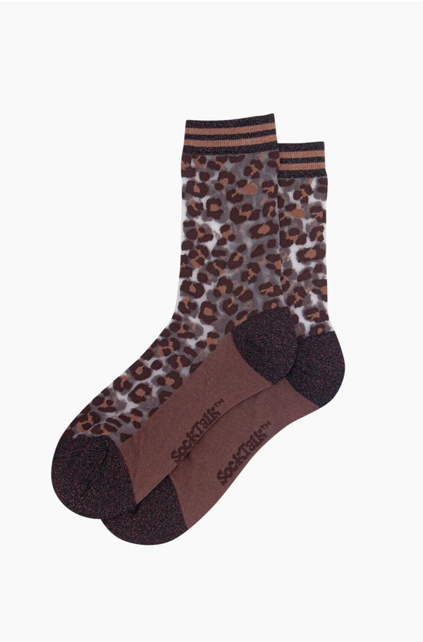 Brown Leopard Print Sheer Socks