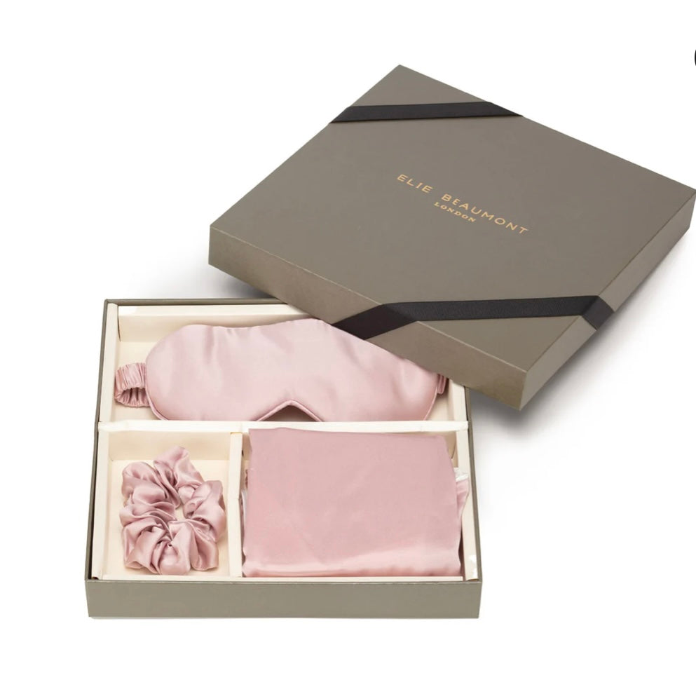 Pink Silk Pillow, Eye Mask & Scrunchie Gift Set