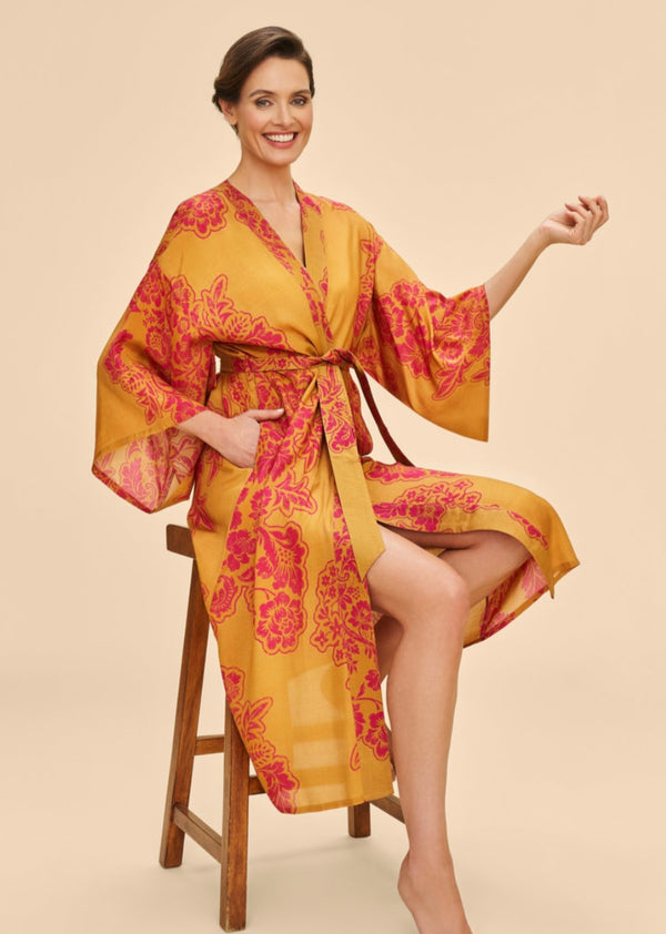 Powder Mustard Tapestry Kimono Gown