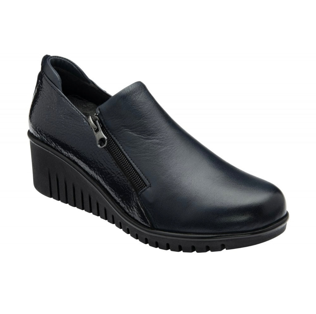 Altan Navy Leather Wedge Double Zip Shoes