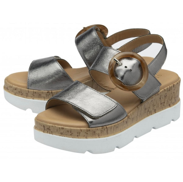 Cammie Gunmetal Flatfom Leather Lotus Sandals
