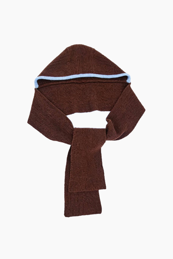 Brown & Blue Trim Hooded Scarf