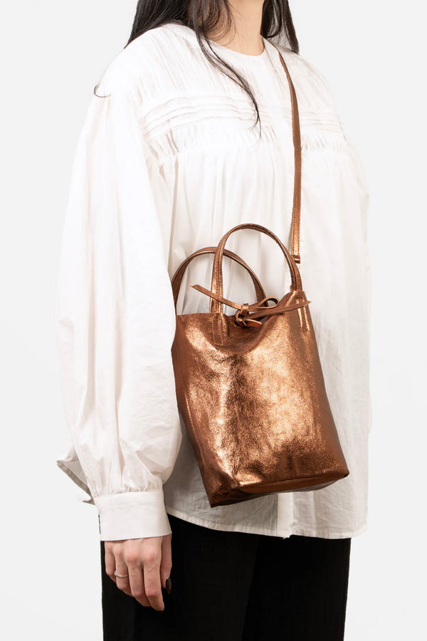 Verona Bronze Metallic Leather Small Tote Handbag
