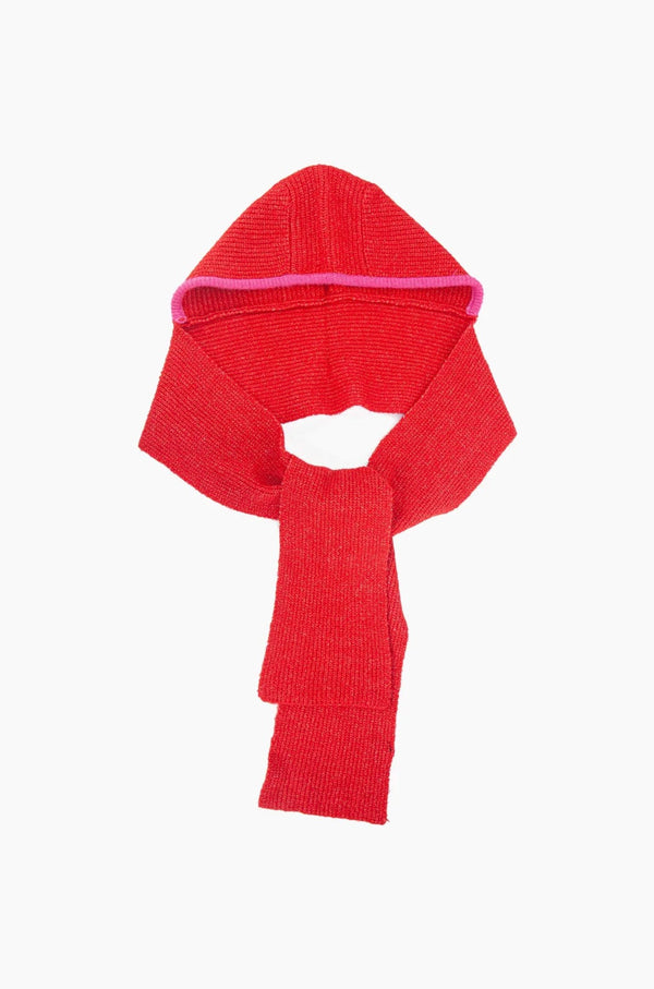 Red & Pink Trimmed Hooded Scarf
