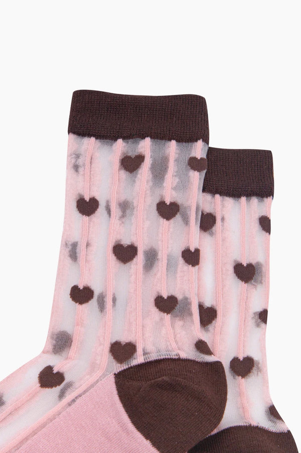 Brown & Pink Stripe Heart Sheer Socks