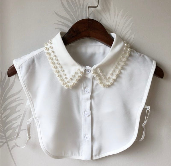 White Shirt Collar with Ivory pearl edge detail