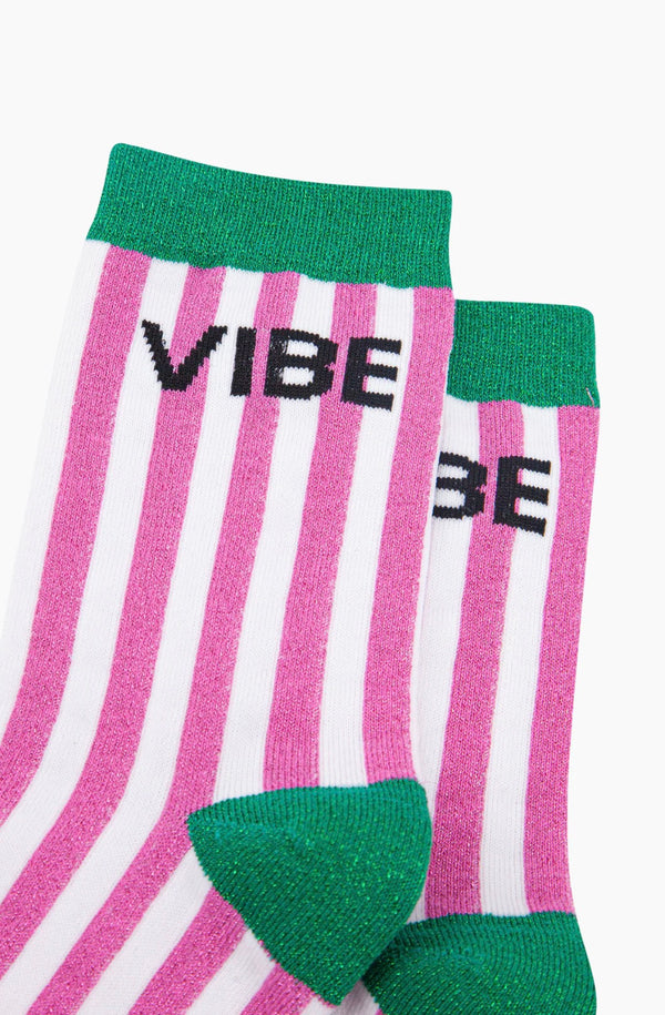Vibe Green & Pink Striped Glitter Socks