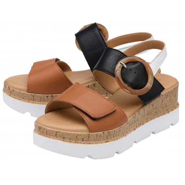 Cammie Tan Multi Leather Flatform Sandals