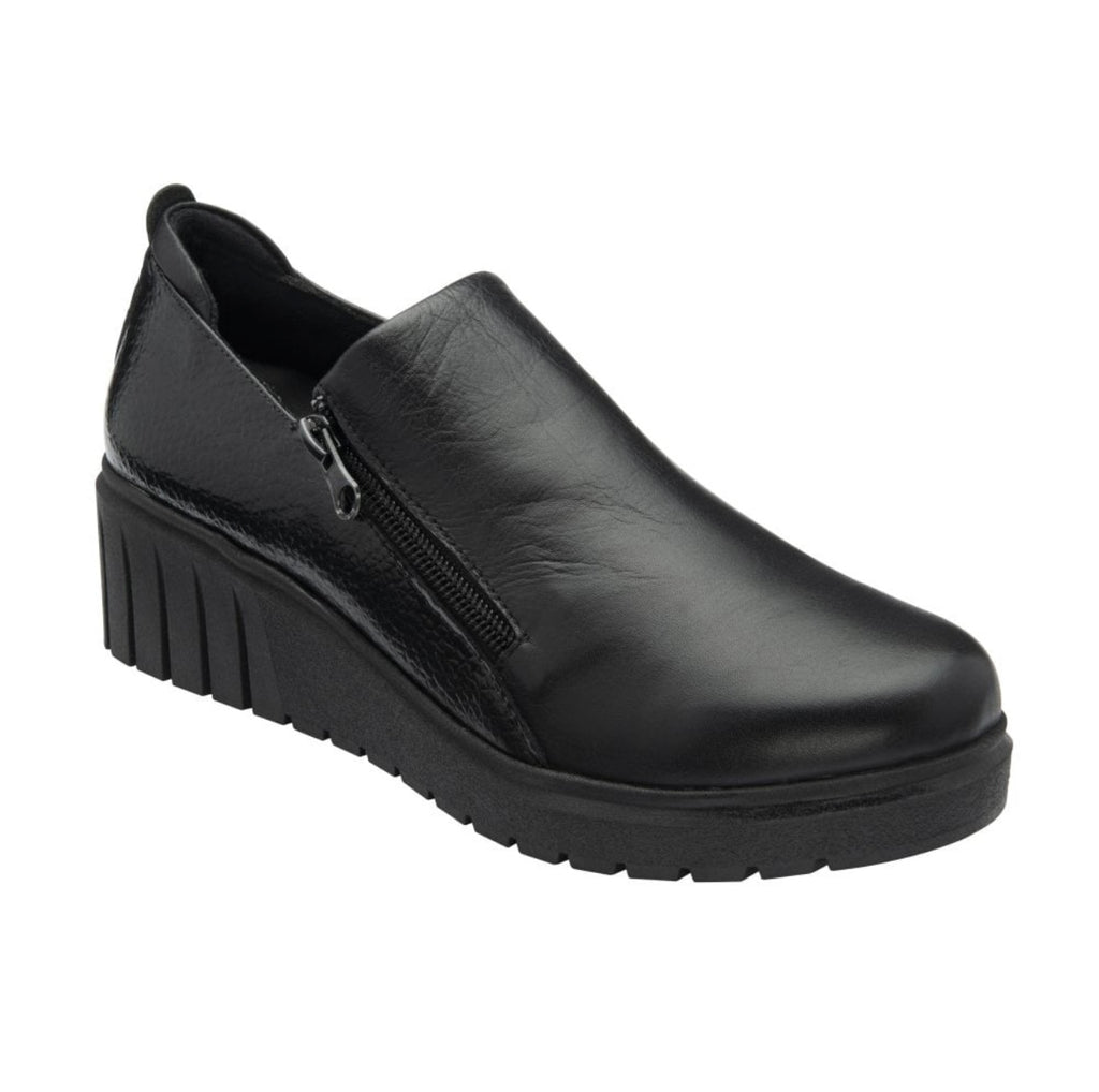 Altan Black Leather Wedge Double Zip Shoes