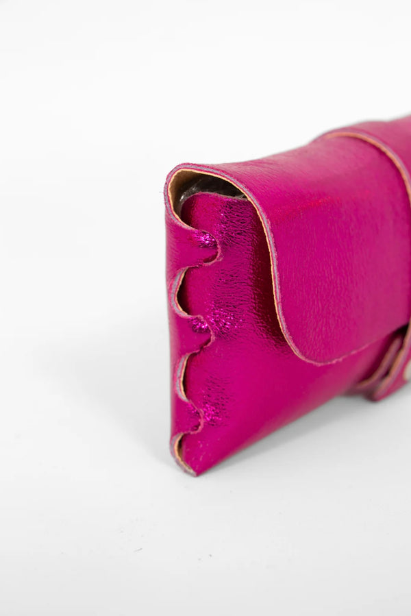 Cosima Metallic Raspberry Leather Sunglasses Case