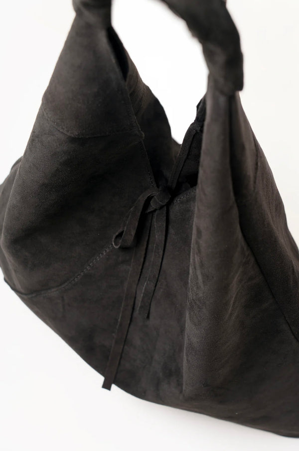 Nell Black Italian Suede Leather Shoulder Handbag