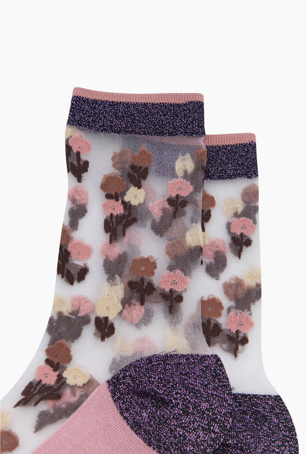 Purple & Pink Floral Sheer Socks