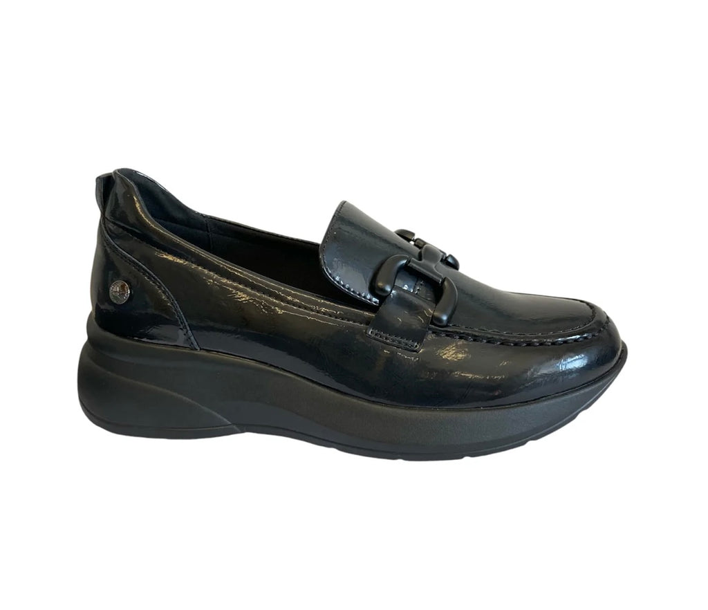 XTI Black Patent Loafer with Chain Detail