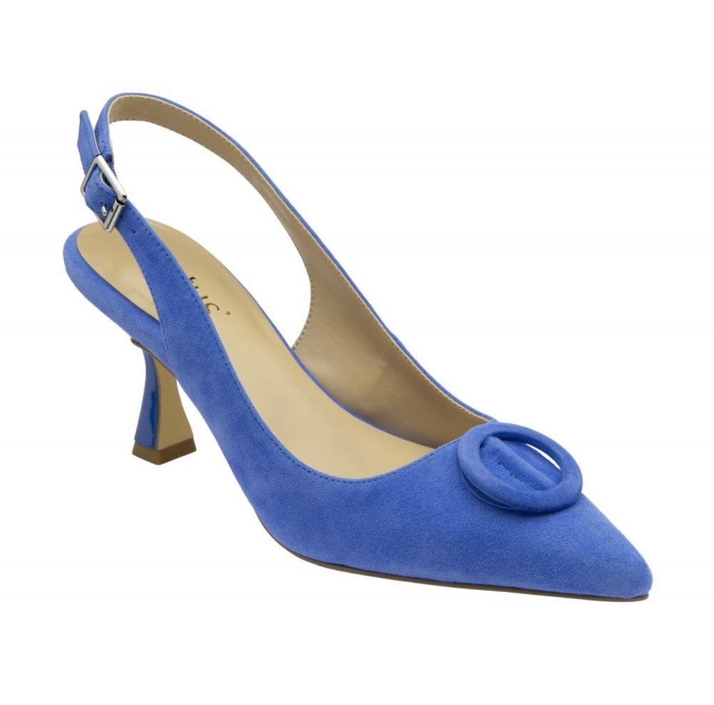 Delfina Cornflower Blue Suede Pointed Slingback Court Shoe