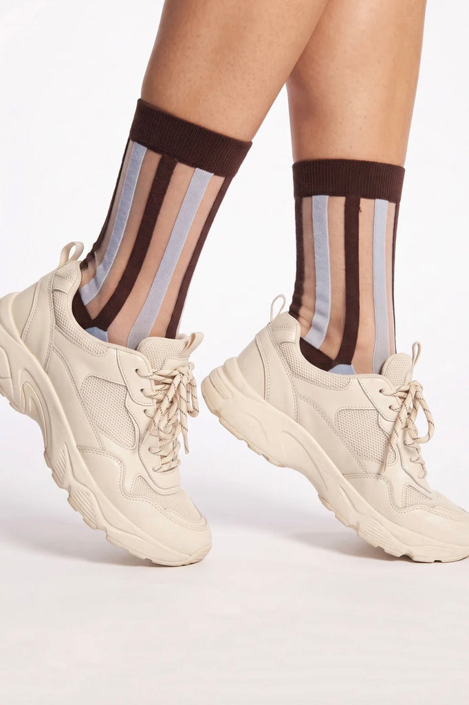 Brown & Icy Blue Stripe Sheer Socks