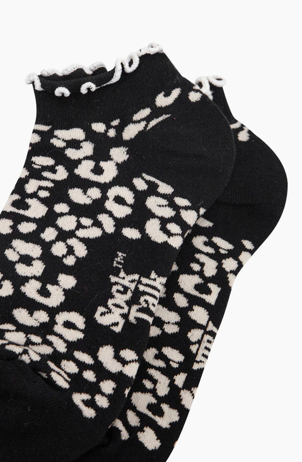 Black & White Leopard Print Frilly Bamboo Socks