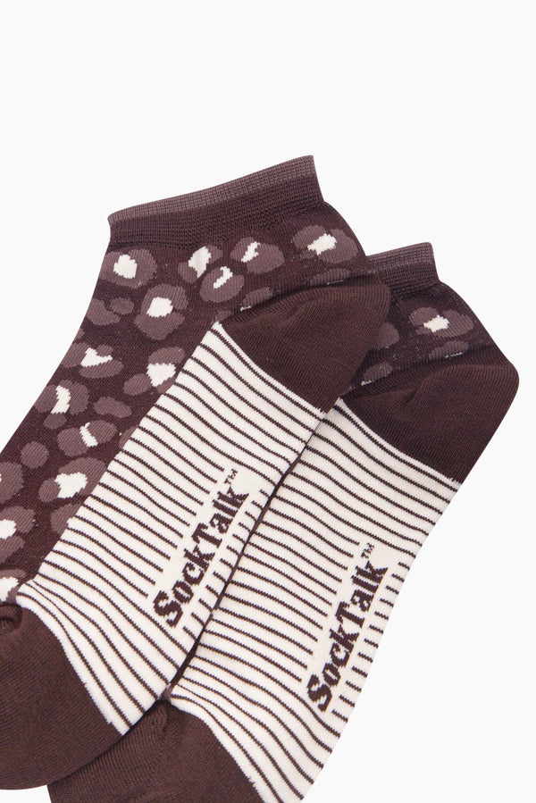 Brown Leopard Print Bamboo Trainer Socks