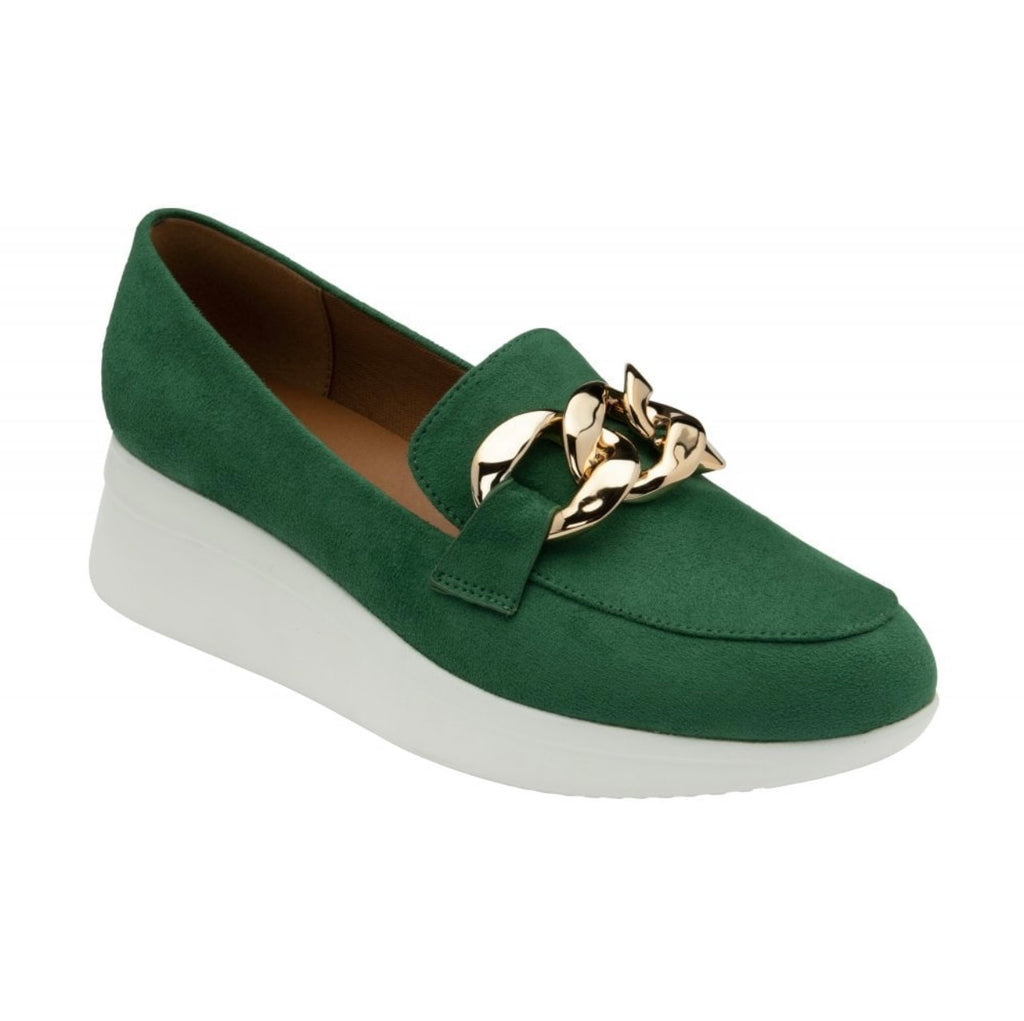 Kamilly Green Suede Loafers With Chain