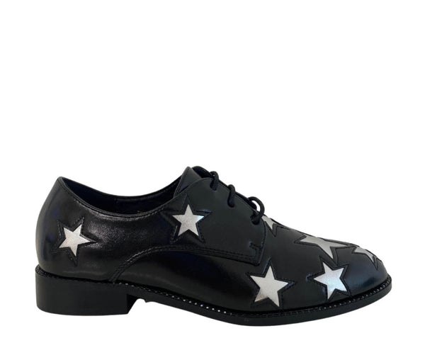 Dancing Matilda Black Brouge with Silver Star Print