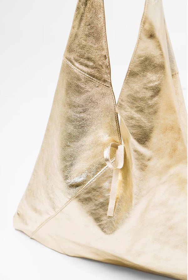 Gold Metallic Italian Leather Shoulder Handbag