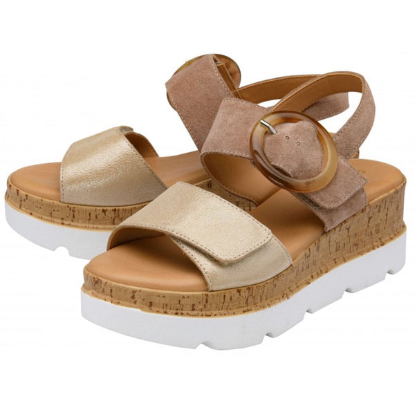 Cammie Natural & Gold Leather Flatform Sandals