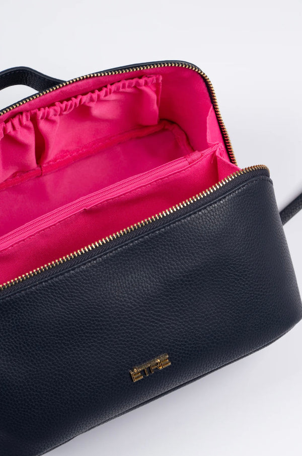 Mila Navy Pebbled Faux Leather Vanity Bag