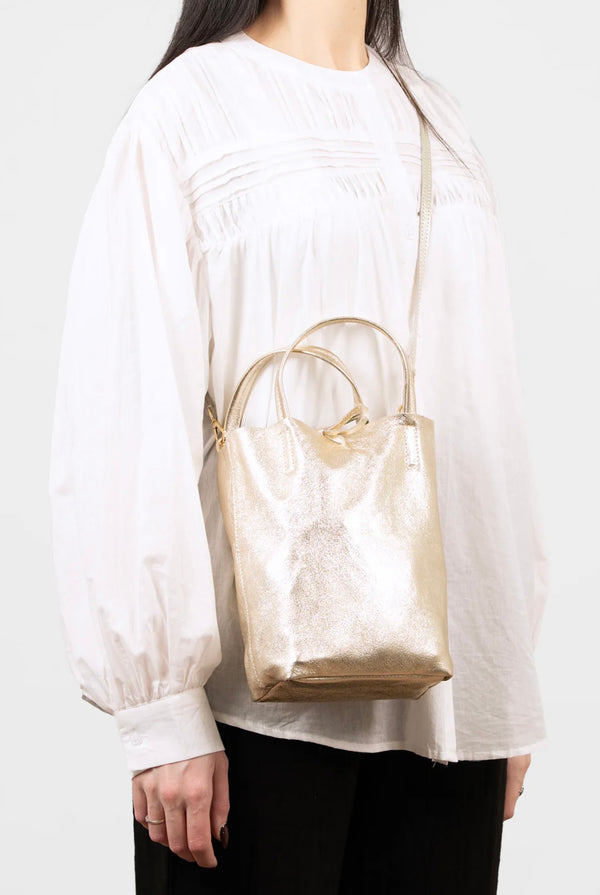 Verona Gold Metallic Leather Small Tote Handbag