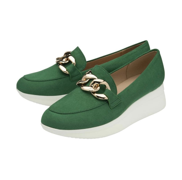 Kamilly Green Suede Loafers With Chain
