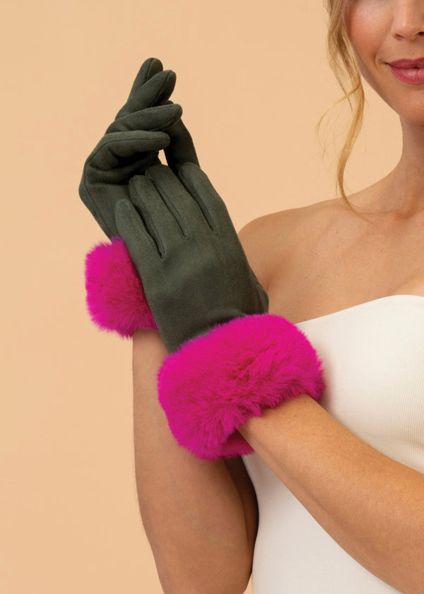 Bettina Olive & Magenta Gloves