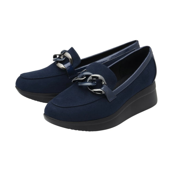 Georgette Navy Suede Wedge Loafers