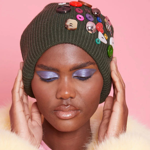 Green Button Beaded Hat