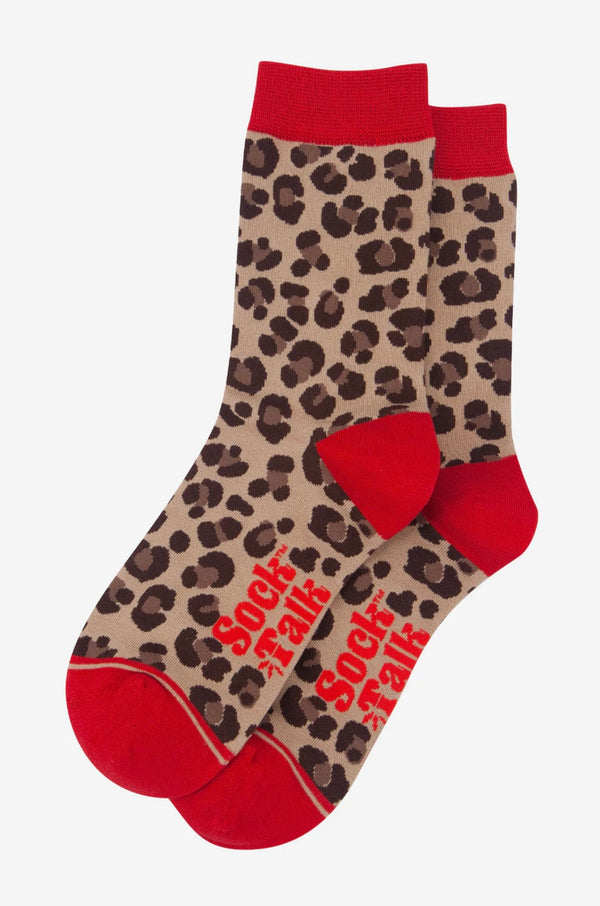 Beige & Red Leopard Print Socks