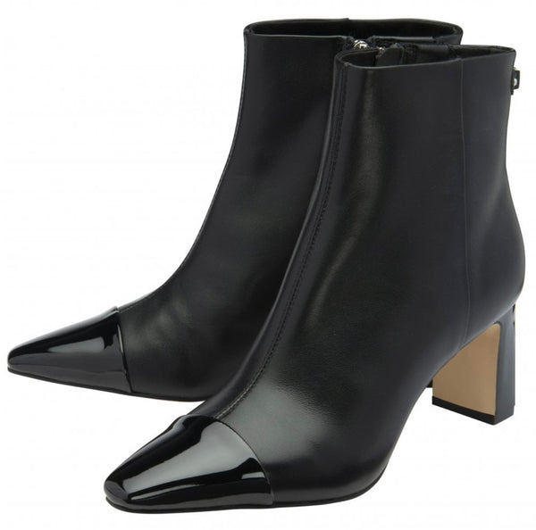 Danni Black Leather & Patent Ankle Boots