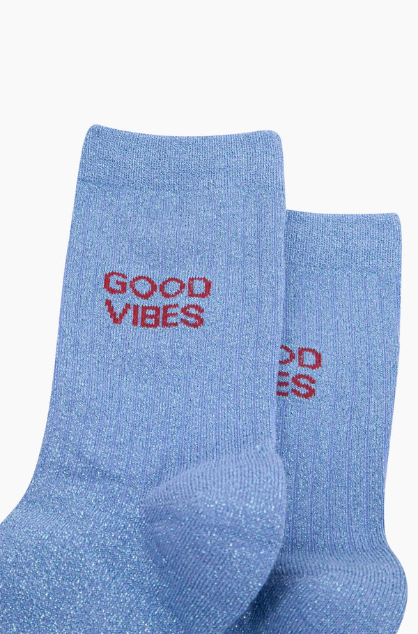 Blue Good Vibes Glitter Socks