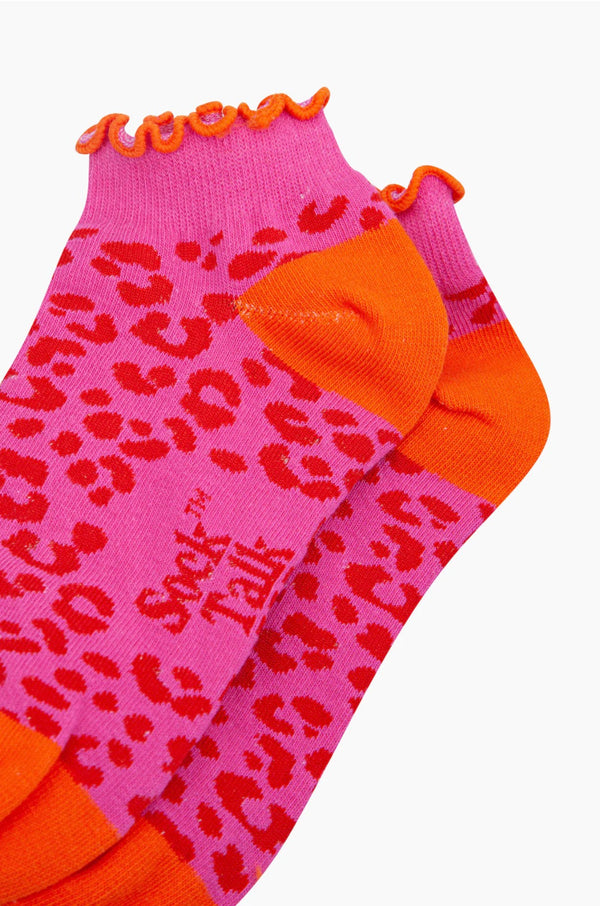 Pink & Orange Leopard Print Frilly Bamboo Socks
