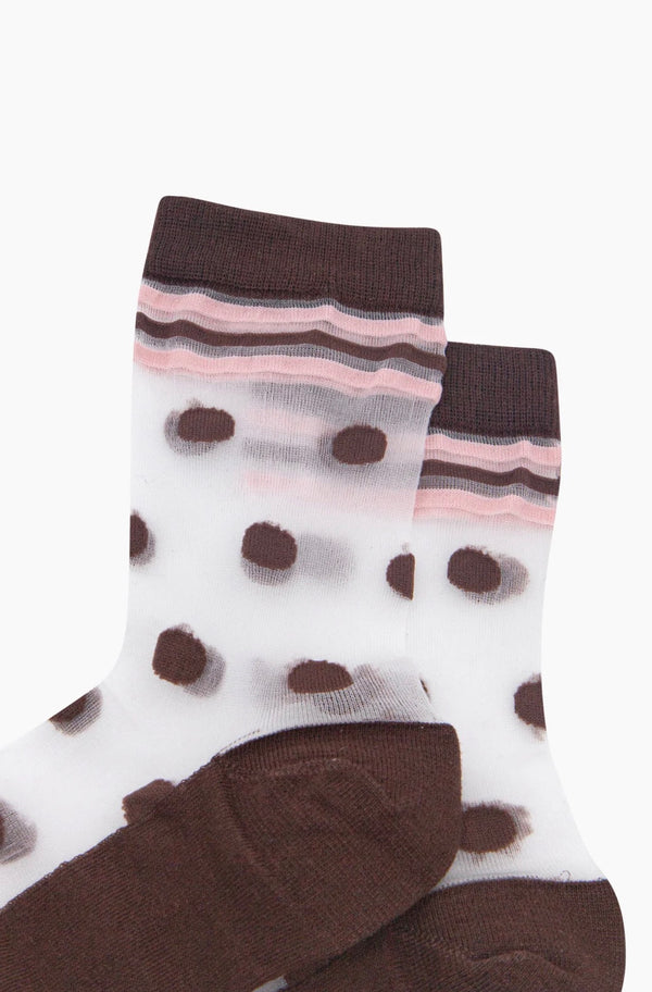 Brown & Pink Polka Dot Sheer Socks