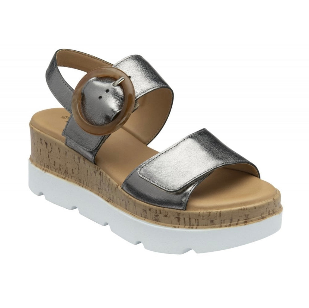 Cammie Gunmetal Flatfom Leather Lotus Sandals