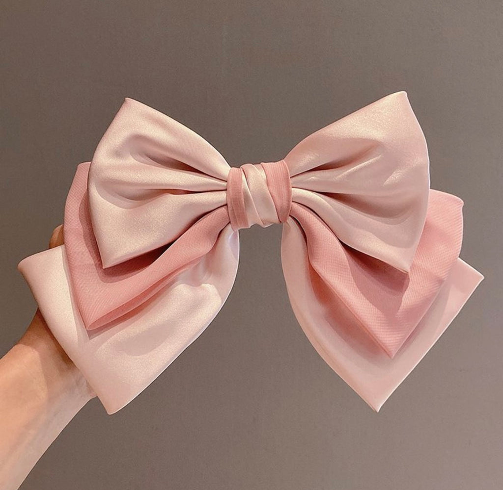 Pink Triple Satin Bow on Clip
