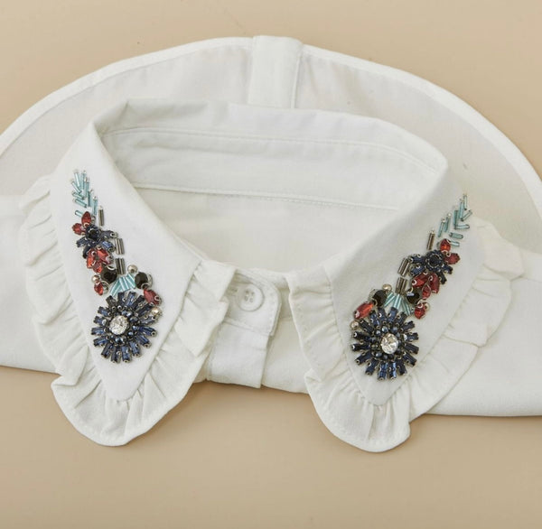 White Shirt Collar with Multicoloured Crystals