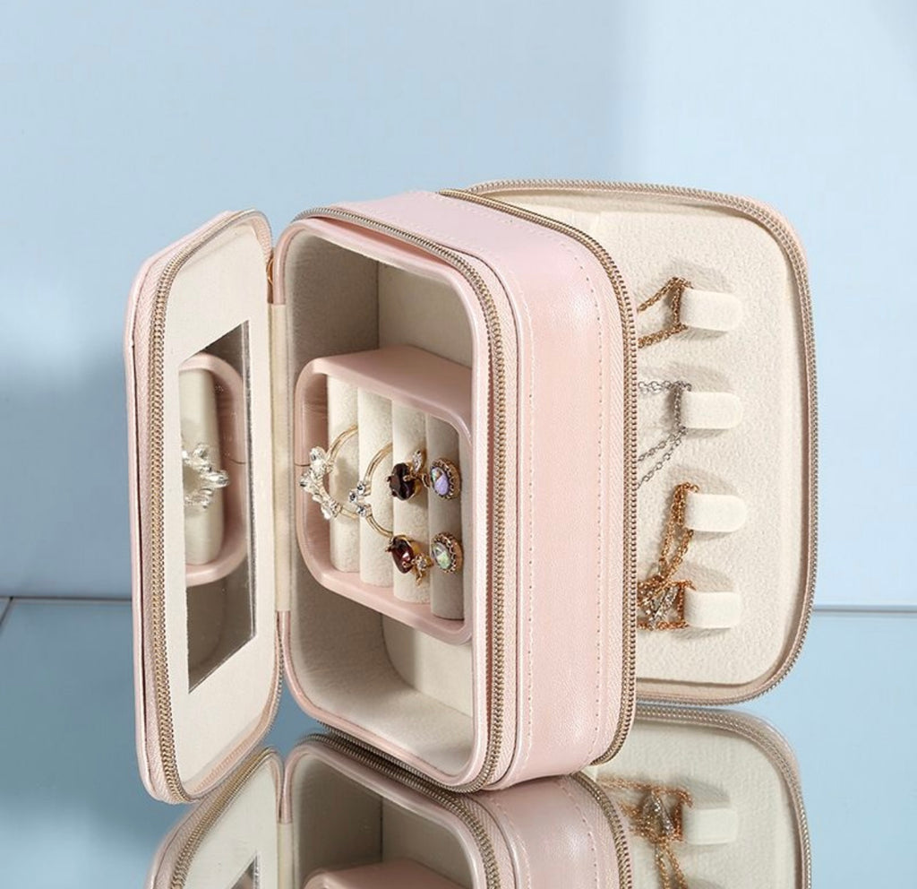 Baby Pink Double Sided Zip Up Jewellery Box